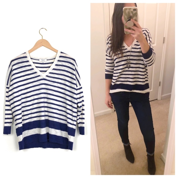 Madewell Sweaters - MADEWELL Striped V-Neck Sweater